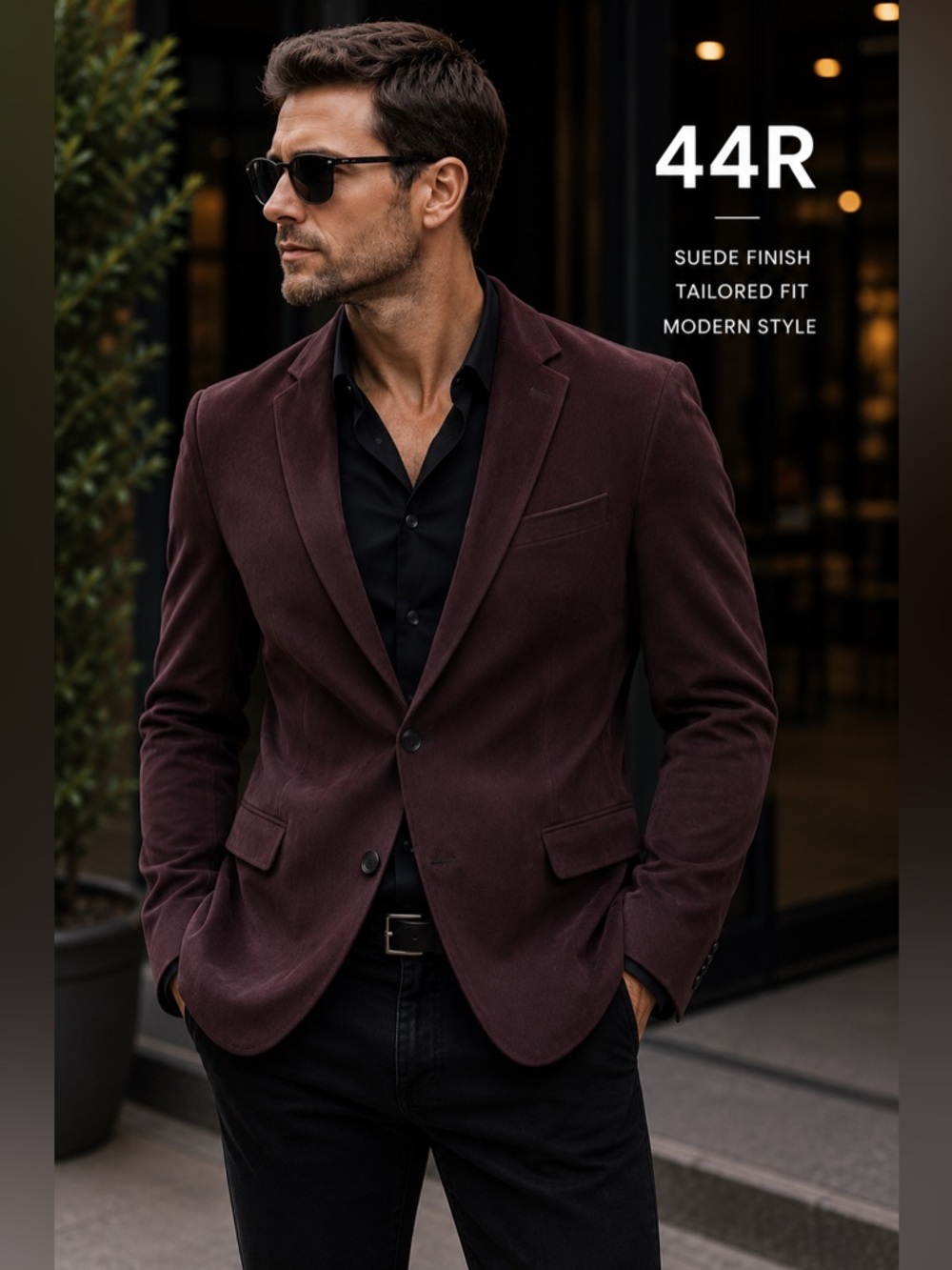 CHAPS Burgundy Faux Suede Blazer | Men's 44R |